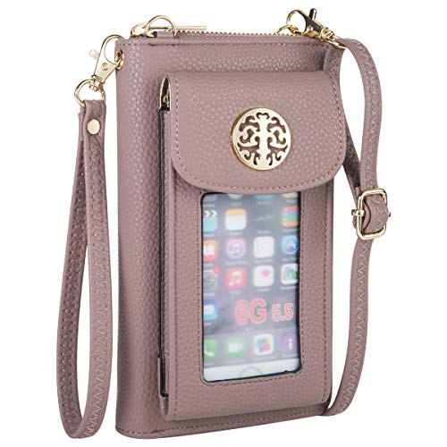 Small Crossbody Purse Cell Phone Wristlet Wallet for Women RFID - color: Dark Purple