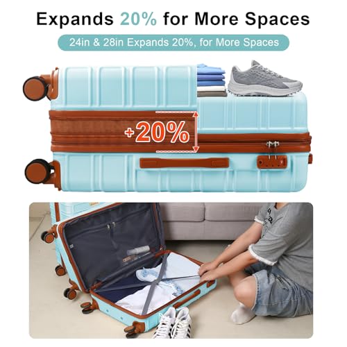 4 Piece Luggage Set Expandable ABS Travel Suitcase Set with Double Spinner Wheels TSA Lock Hardshell Durable Lightweight Traveling Luggage Sets Gift for Back to School (Mint Green, 28in26in20in13in) - color: Mint Green