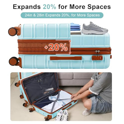 4 Piece Luggage Set Expandable ABS Travel Suitcase Set with Double Spinner Wheels TSA Lock Hardshell Durable Lightweight Traveling Luggage Sets Gift for Back to School (Mint Green, 28in26in20in13in) - color: Mint Green
