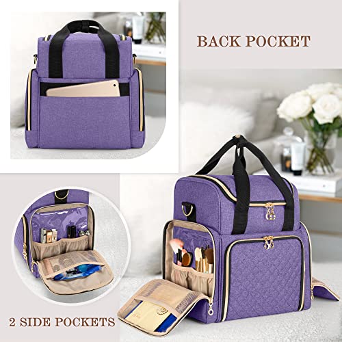 LUXJA Travel Makeup Bag with 2 Removable Makeup Cases, Purple - color: Purple