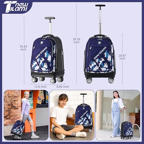 NEW TILAMI 19 Inch Rolling Backpack 4 Spinner Wheels for School, Dark Blue - color: Blue Shadow Illusory Form