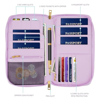 Family Passport Holder Wallet RFID Blocking Document Organizer - color: Smokey Purple