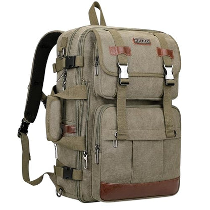 WITZMAN Canvas Travel Backpack for Men Large Laptop Backpack Fits 16 Inch - color: Army Green