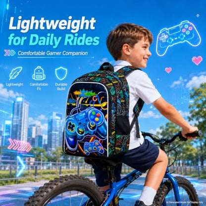 CCJPX 3Pcs Backpack for Boys, 16 Inch Preschool Elementary Kindergarten School Backpacks and Lunch Box - color: Aa2-game Grey