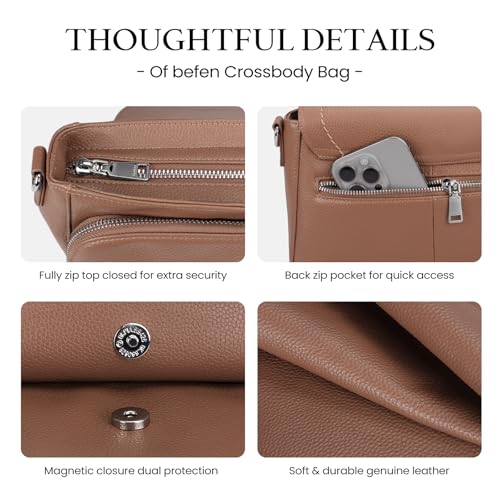 befen Genuine Leather Medium Crossbody Bags for Women Saddle Bag Purse - color: Mocha