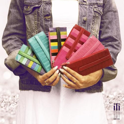 ili New York RFID Blocking Long Double Sided Slim Wallet - Black Brights - color: Black Brights