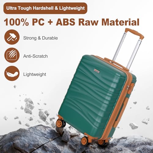 Romswi 3 Piece Luggage Sets, Expandable PC+ABS Hardshell Suitcase Set with TSA Lock YKK Zipper and Dual Spinner Wheels, Large Checked Travel Suitcases, 20/24/28 Inch, Green - color: Emerald Green, size: 3-Pcs Set (20"/24"/28")