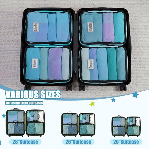7 Pcs Packing Cubes for Travel Days of Week, Blue, L - color: Blue, size: L