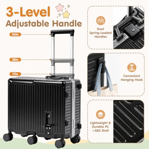Kids Ride-On Luggage, 20" Aluminum Frame Carry-On with 6 Wheels (Black) - color: Black