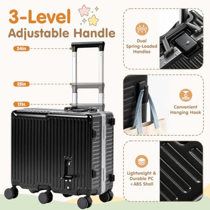 Kids Ride-On Luggage, 20" Aluminum Frame Carry-On with 6 Wheels (Black) - color: Black