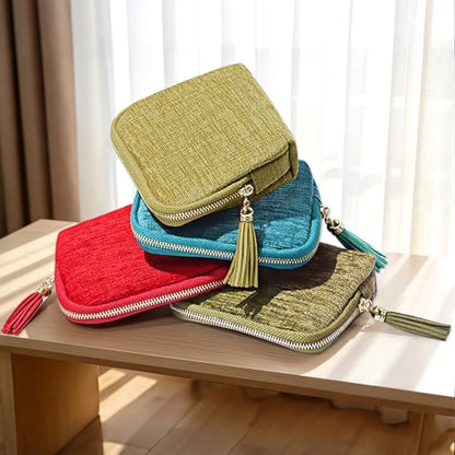 Sobotoo Travel Jewelry Organizer Case, 5‑Layer Velvet Storage Pouch - color: Green