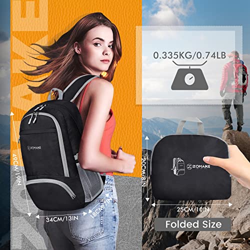 ZOMAKE Lightweight Packable Backpack 30L, Foldable Travel Hiking Daypack - color: A-black, size: 30L