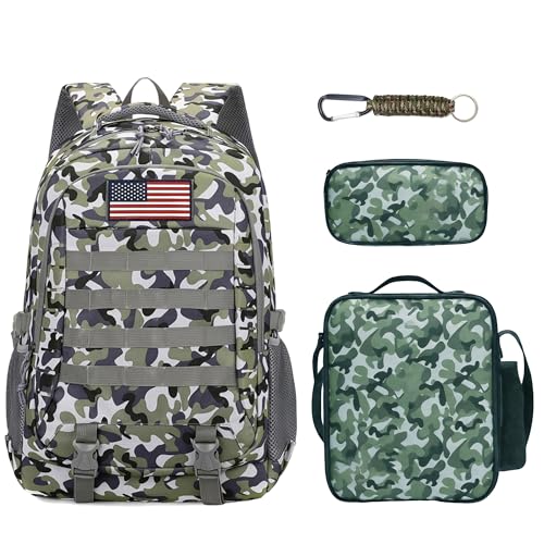 Camo Backpack for Boys, 19'' Boy Bookbag Set with Lunch Box & Pencil Case - color: Camo Backpack Set 2