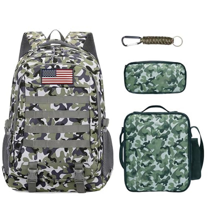 Camo Backpack for Boys, 19'' Boy Bookbag Set with Lunch Box & Pencil Case - color: Camo Backpack Set 2