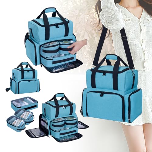 Large Makeup Bag with 3 Removable Case and 2 Removable Dividers,Green - color: Lake Green