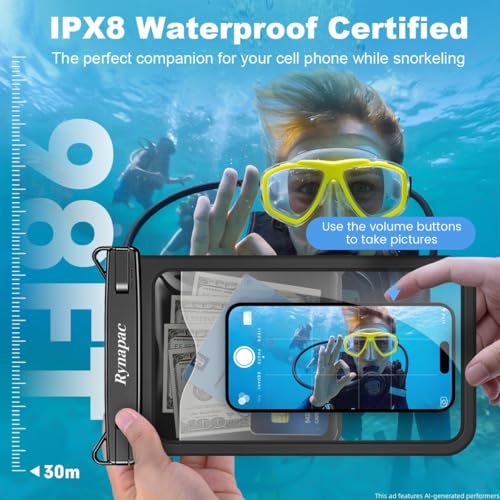 Rynapac Large Waterproof Phone Pouch Up to 10", 2 Pack IPX8 Protector Pouch - color: [Mint + Pink] Large Waterproof Phone Pouch, size: Extra Large [10-inch]