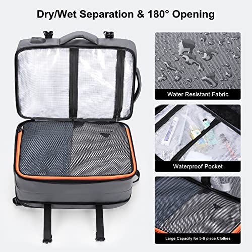 HOMIEE 40L Expandable Carry on Backpack Fit 15.6 Inch Laptop for Travel - color: Grey