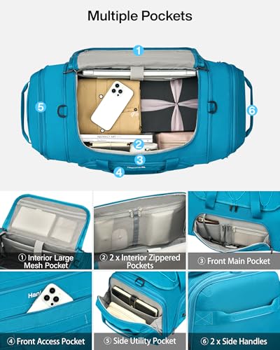 Hanke Duffle Bag for Travel, Dual Expandable Weekender Bags, Caribbean Blue - color: Caribbean Blue
