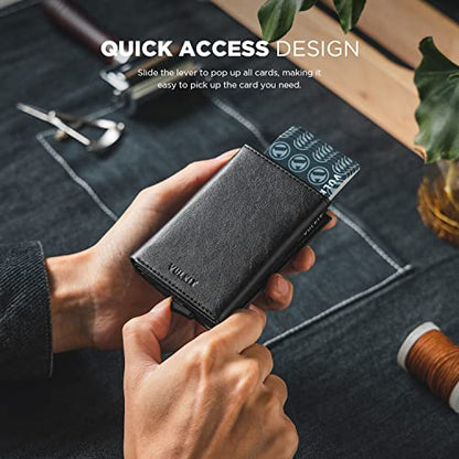 VULKIT Pop up Card Wallet Minimalist Cash Wallets RFID Blocking Leather Smart Credit Card Holder with ID window for Men(Black) - color: Black