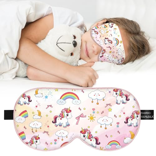 Kids Silk Sleep Mask, 100% Mulberry Silk Eye Mask with Adjustable Strap - color: Pink Horse Style