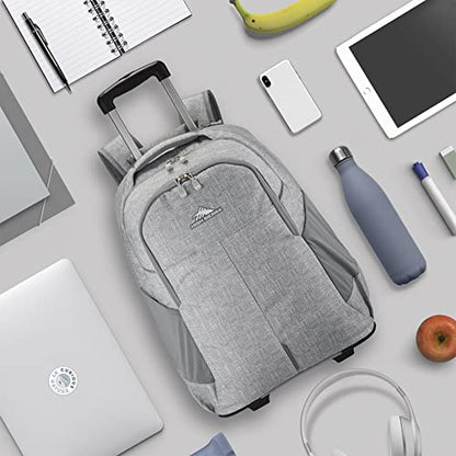 High Sierra Powerglide Pro Wheeled Daypack Backpack with 360 Degree Reflectivity, Telescoping Handle, Dual Side Pockets, and Laptop Sleeve, Fits Most 15.6" Laptops, 40L, Silver Heather - color: Silver Heather