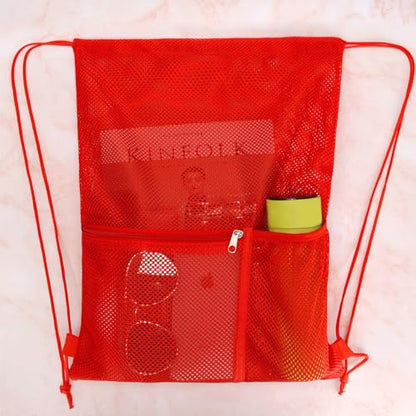 NATURAL STYLE 2 PACK Mesh Drawstring Backpack Bag, Multifunction Mesh Bag for Swimming, Athletic Gym, Clothes, Beach, Swim (Red) - color: Red