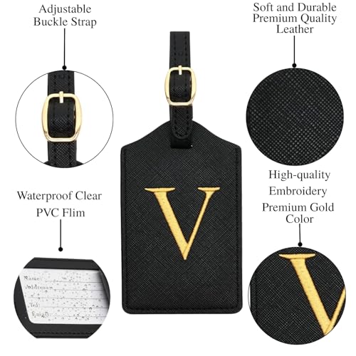 Luggage Tag PU Leather for Suitcase Baggage Handbag Travel Bag Label Suitcase Tag Label Tag w. Name Card & Privacy Cover (V) - style: V