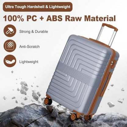 Romswi 28'' Large Checked Luggage with Dual Spinner Wheels, Silver - color: Silver