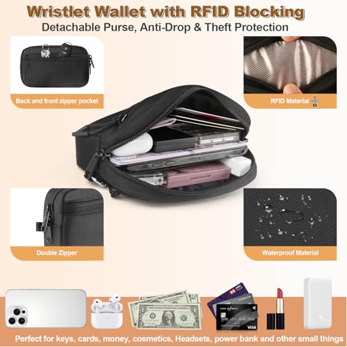 YFWE Clip and Go Strap for Phone with Wallet Crossbody, Adjustable Phone Lanyard with Detachable RFID Wristlet Wallet, Black (L) - color: Black, size: Large