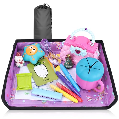 Kids Tray Table Cover, Airplane Tray Cover with Pockets - color: Purple