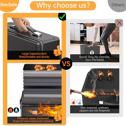 DocSafe 6400°F Fireproof Document Box with Lock, 10 Layers Heat Insulated - color: Black
