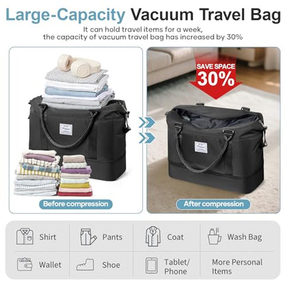 Weekender Bags for Women, Personal Item Travel Bag with Shoes Compartment - color: A-Black with Air Pump, size: Large