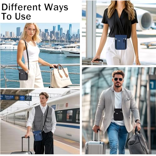 Travel Neck Wallet Women Men RFID Blocking Hidden Passport Holder - color: grey