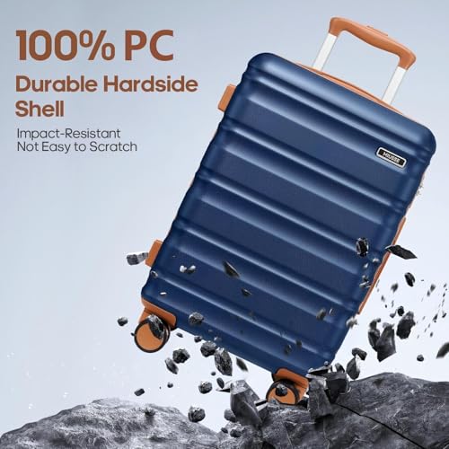 7 Piece luggage sets with YKK Zipper 20/24/28" with Backpack - color: Navy Blue, size: 7 piece set (20/24/28inch)