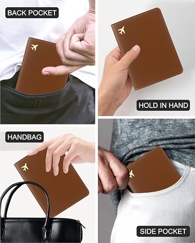 Passport Holder for Travel Essentials RFID Blocking PU Leather - color: Brown