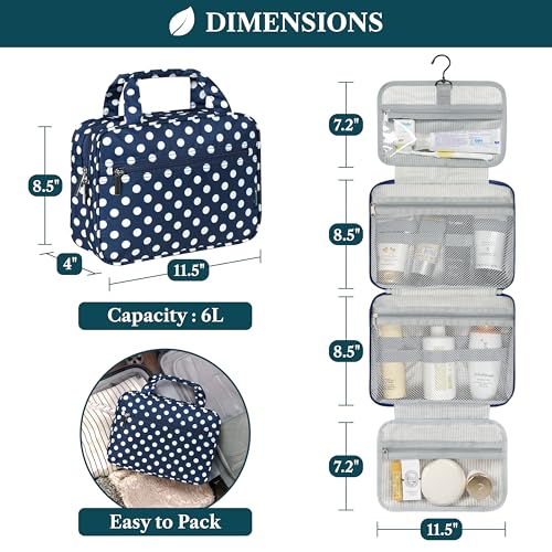 PAVILIA Hanging Toiletry Bag for Women, Portable Makeup Organizer, Navy Dot - color: Navy Polka Dot