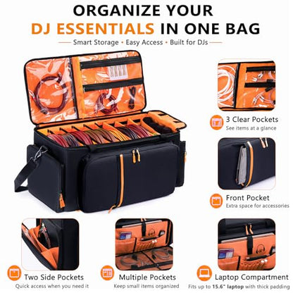 DJ Cable Bag, Large DJ Equipment Bag with Laptop Compartment and Dividers - color: Orange, size: W/No Wheels