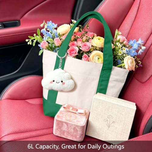 TOPDesign 1-Pack Small Canvas Tote Bag with an External Pocket, Reusable Bag, Top Zipper Closure, Daily Essentials (Green/Natural) - color: Green/Natural, size: Small