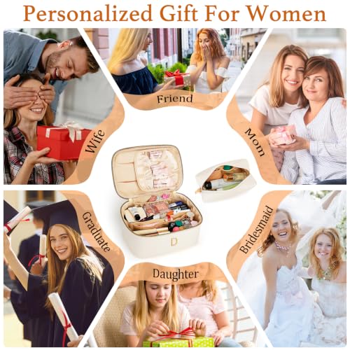 Personalized Initial Travel Makeup Toiletry Bag Gifts for Women - color: Beige, style: D