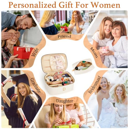 Personalized Initial Travel Makeup Toiletry Bag Gifts for Women - color: Beige, style: D