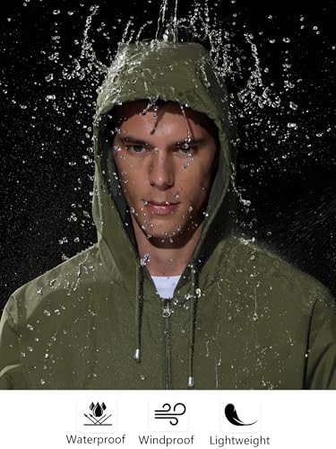 UIQUR Mens Rain Jacket Raincoat Waterproof Windbreaker - color: Army Green, size: X-Large