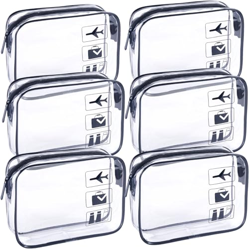 Clear Makeup Bags TSA Approved Toiletry Bag-6Pack - color: Black-6pcs