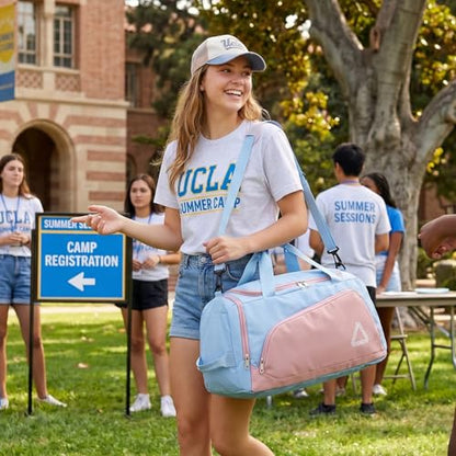Eslcorri 45L Gym & Travel Duffel Backpack with Shoe & Wet Pocket, BluePink - color: 45L-BluePink
