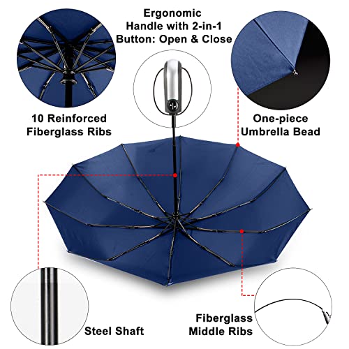 TradMall Travel Umbrella Windproof 56 Inches Canopy, Navy Blue - color: Navy Blue, size: 56 Inches