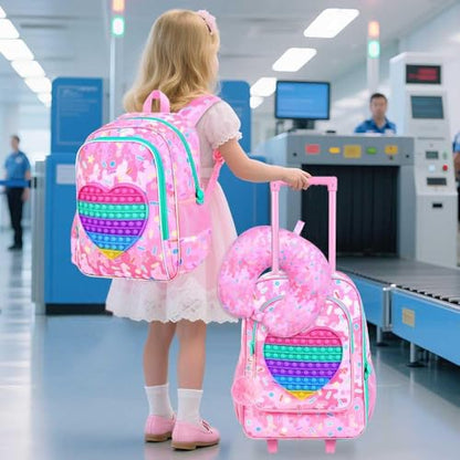 CCJPX 5PCS Kids Luggage Set for Girls, Carry-on Suitcase 18" Heart Pink - color: Ice cream pink 5pcs