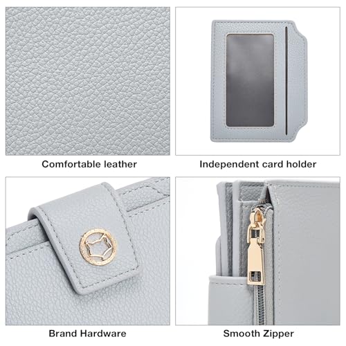 FOXLOVER Small Wallet for Women Soft Leather RFID Blocking Bifold Zipper Pocket Wallet Card Case Purse with ID Window - color: 01-Blue