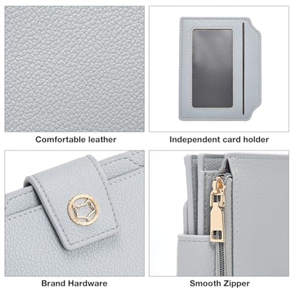 FOXLOVER Small Wallet for Women Soft Leather RFID Blocking Bifold Zipper Pocket Wallet Card Case Purse with ID Window - color: 01-Blue