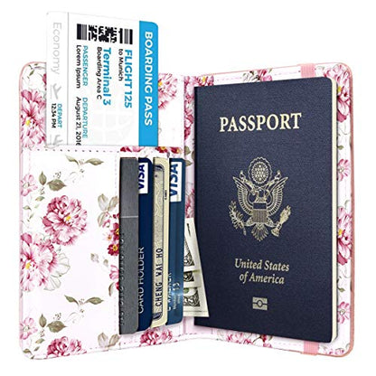 Coco Rossi Passport Holder for Travel Women Slim RFID Passport Cover Wallet - color: Rose Pink