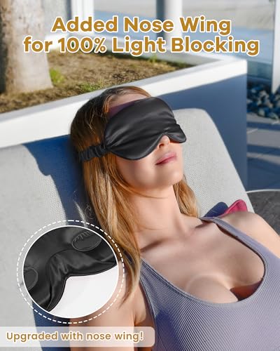 BeeVines 22 Momme Silk Sleep Mask, 3D Contoured Eye Masks for Women (Black) - color: 001 Black