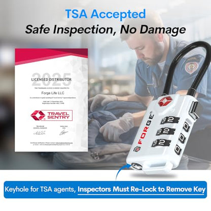 Forge TSA Approved Luggage Locks, Open Alert Cable Lock, White, 2 Pack - color: WHITE 2PK